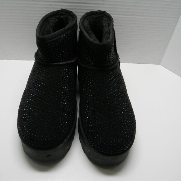 Unbranded Black Faux Fur Lined Ankle Boots with Rhinestones Sz 6.5 NWOT - Picture 2 of 5